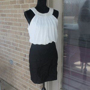 BLACK WHITE PENCIL SKIRT STRETCH DRESS